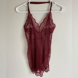 Auden Allover Lace Lingerie Slip Dress Berry Red